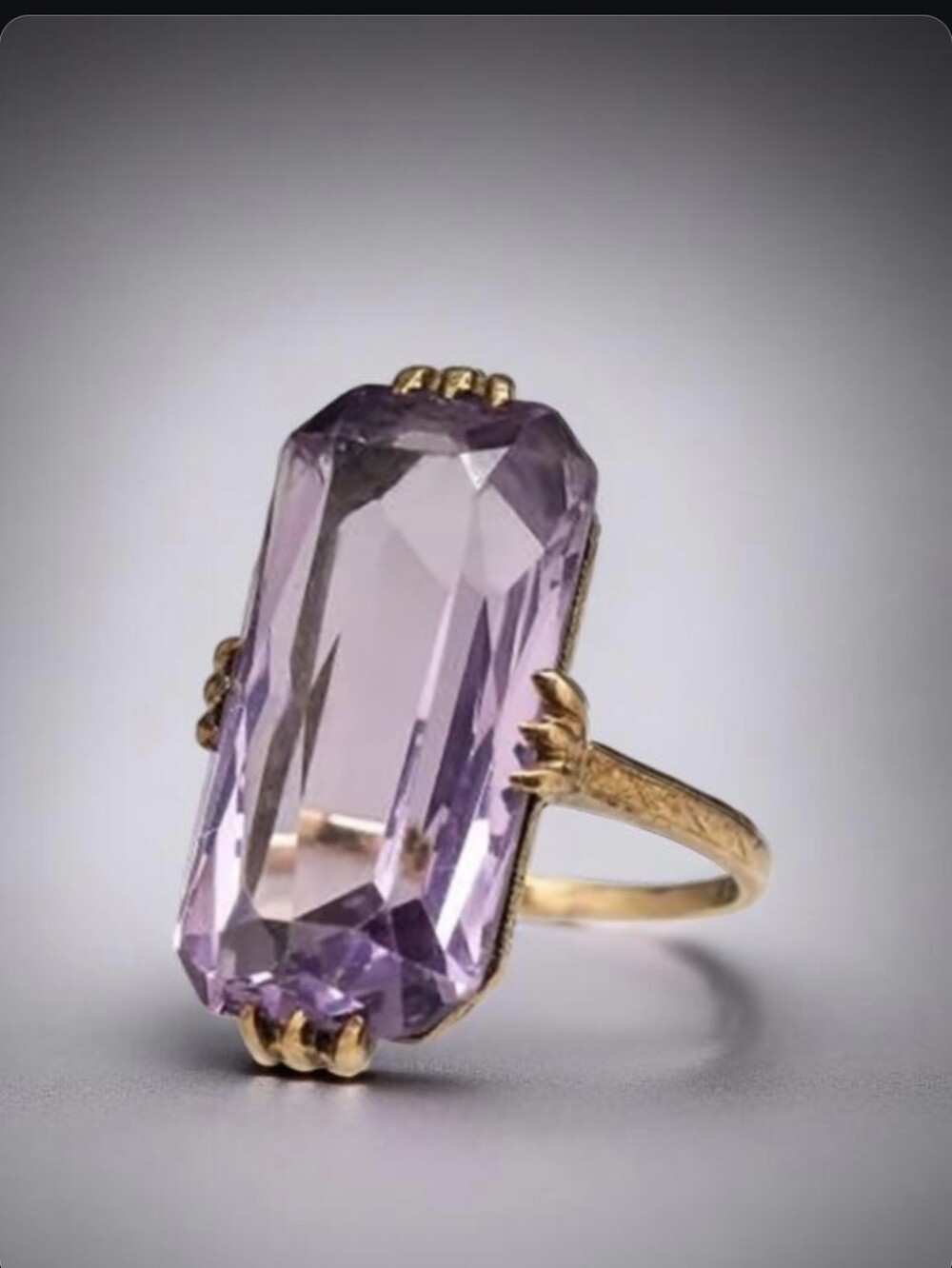 18k Gold Plated Amethyst Crystal Claw Prong Ring